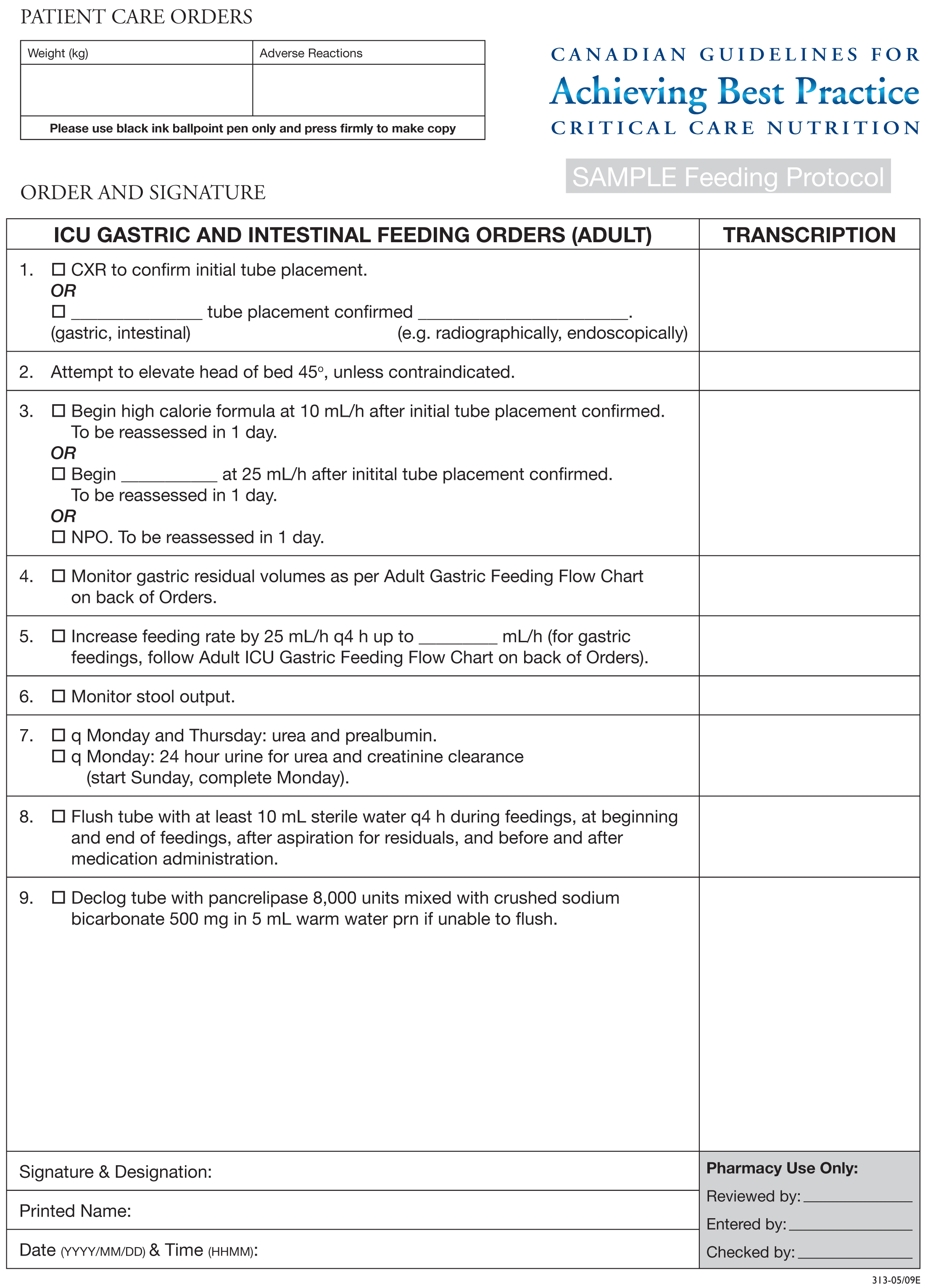 QI Tools - Critical Care Nutrition For Icu Progress Note Template